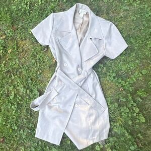 Vintage Minimalist Belted Trench Dress Womens 10 Beige Safari Style